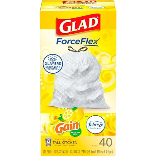 Glad ForceFlex Tall Kitchen .. Drawstring Trash Bags, Citrus .. & Zest, 13 Gal, .. 40 Ct (Package May .. vary)