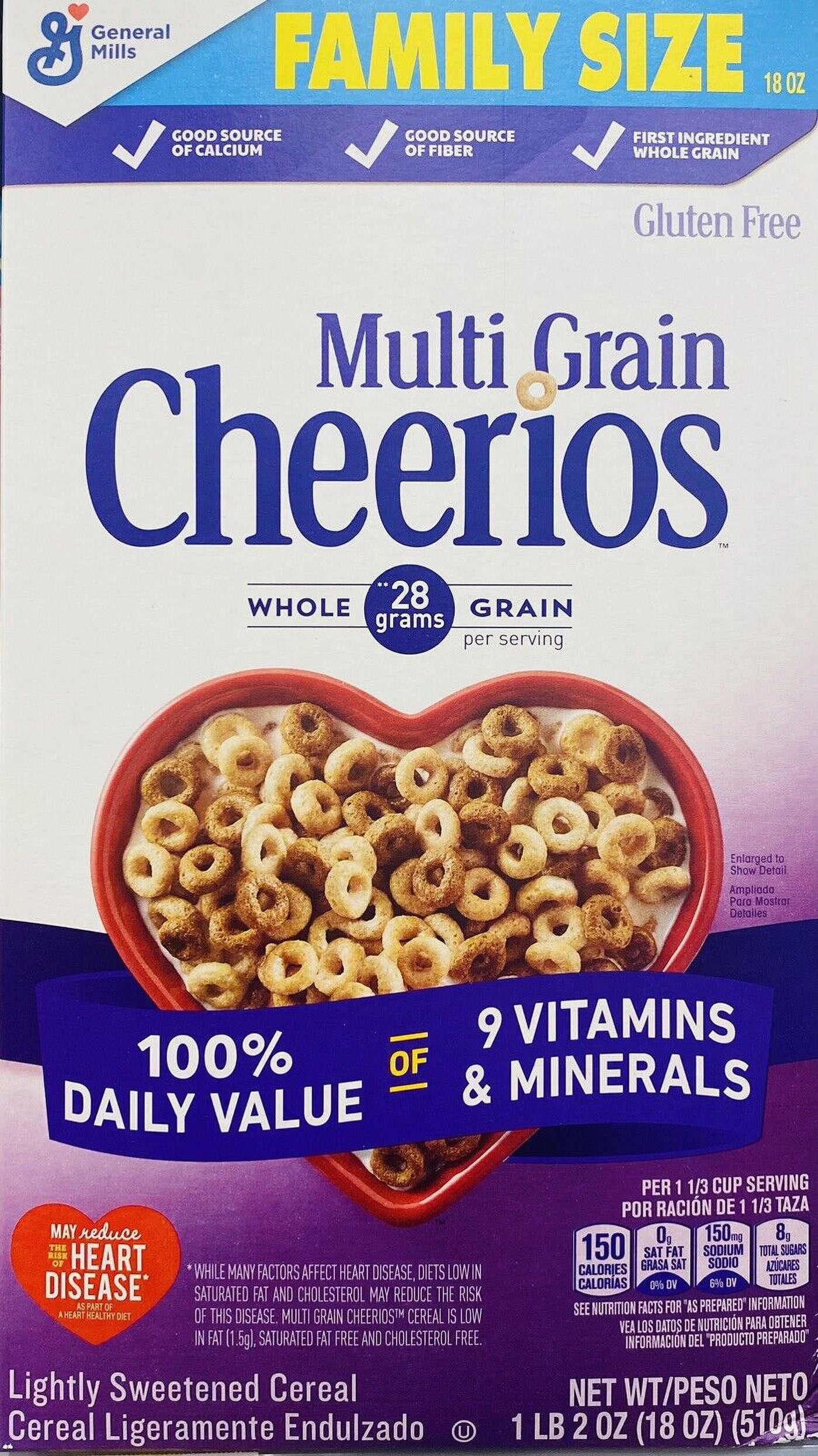 CHEERIOS FAMILY SIZE MULTI GRAIN Heart Healthy Whole Grain Oats Cereal 18 oz