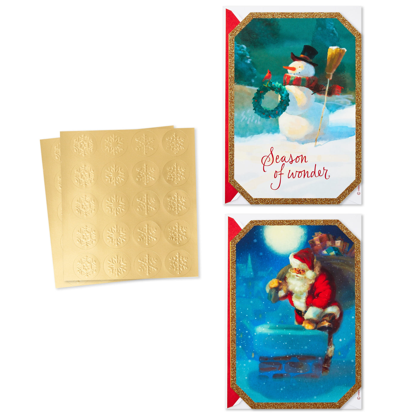 Hallmark Boxed Christmas Cards Assortment, Santa and Snowman (40 Cards with Designed Envelopes)