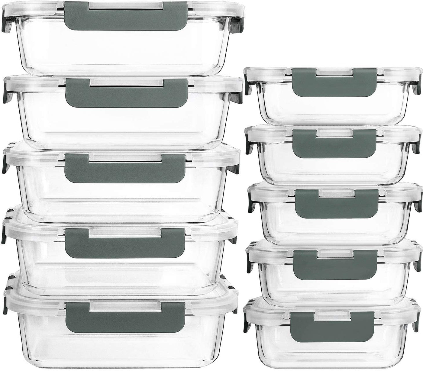 [10-Pack] Glass Meal Prep Containers with Lids-MCIRCO Food Storage Containers with Snap Locking Lids, Airtight Lunch Containers, Microwave, Oven, Freezer and Dishwasher