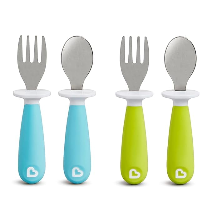 Munchkin® Raise™ Toddler Fork and Spoon Utensil Set, 4 Pack, Blue/Green