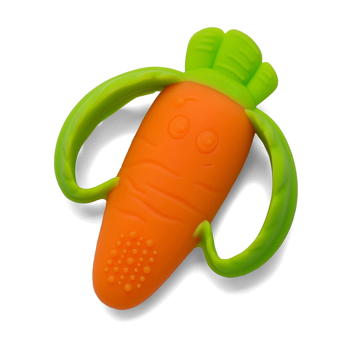 Nibbles Textured Silicone Teether -Sensory Exploration and Teething Relief with Easy to Hold Handles, Orange Carrot