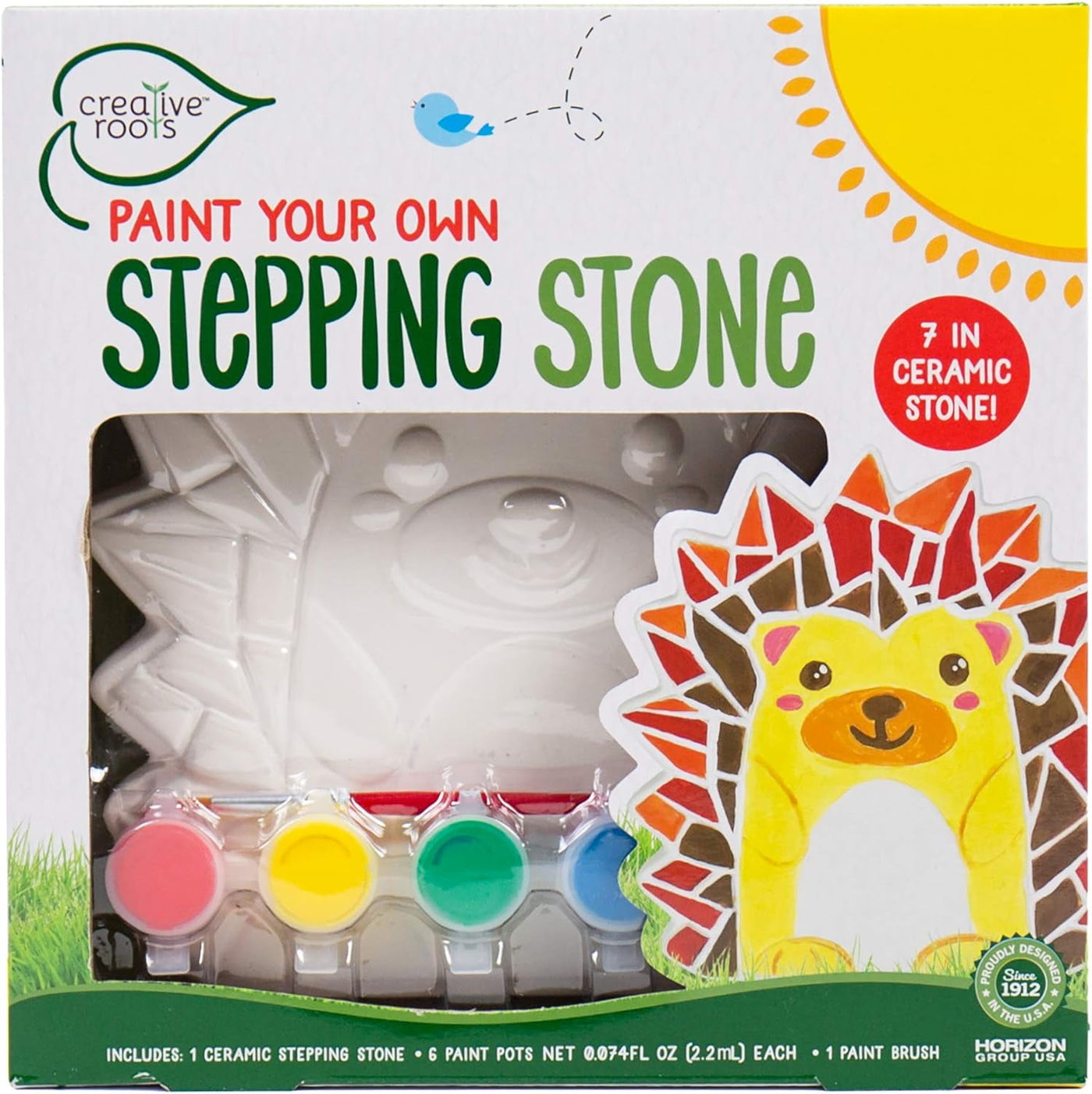 Creative Roots Mosaic Hedgehog Stepping Stone, Includes 7-Inch Ceramic Stone & 6 Vibrant Paints, DIY Garden Stepping Stone Kit for Kids Ages 6+ Hedgehog Toy