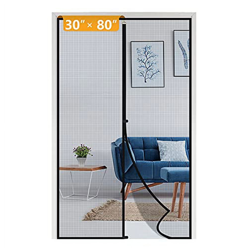 Yotache Fiberglass Magnetic Screen Door Fits Door Size 30 x 80, Screen Size 32" x 81" Double-Sewed, Close-Stitching, Top Anti-Tear, Heavy Duty with Full Frame Hook&Loop Strip Black Fits Door Size 30" x 80"