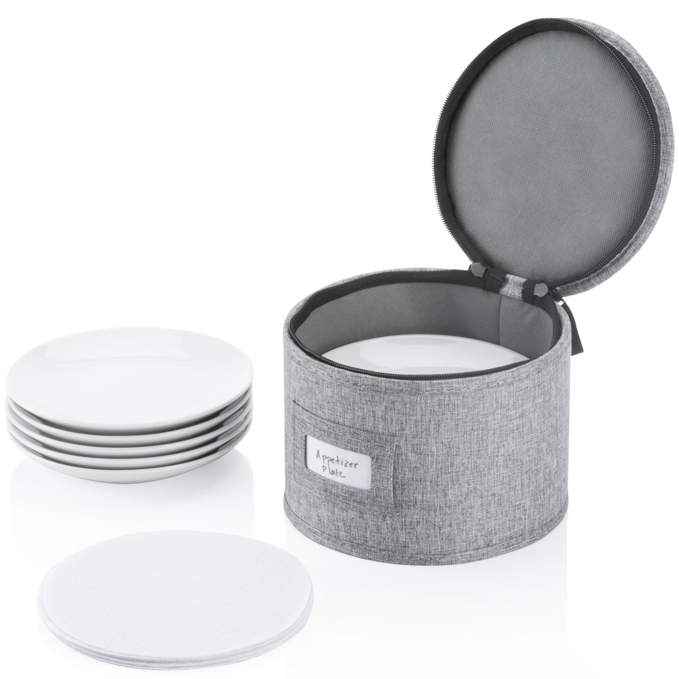 Hard Shell China Storage Container for Saucer and Appetizer Plates - 7" W x 5.5" H - Includes 12 Felt Dividers