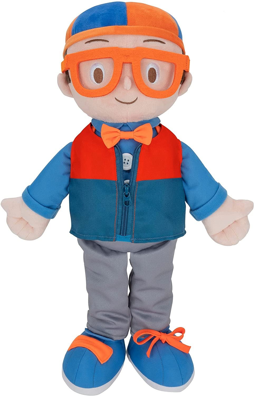 Blippi Get Ready and Play Plush - 20-inch Dress Up Plush with Sounds, Teaches Children to Tie Shoes, Button Shirts, Snap Suspenders, Zip Vest-Jacket, Roll Sleeves and Socks and More