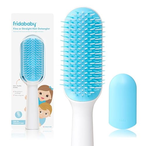 Frida Baby Fine or Straight Hair Detangling Hair Brush for Kids, Detangles Knots Without Tears or Breakage, Comb Teeth and Bristle Design