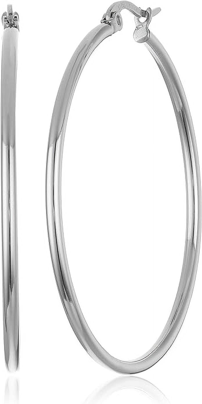 Amazon Essentials Stainless Steel Rounded Tube Hoop Earrings (40mm)