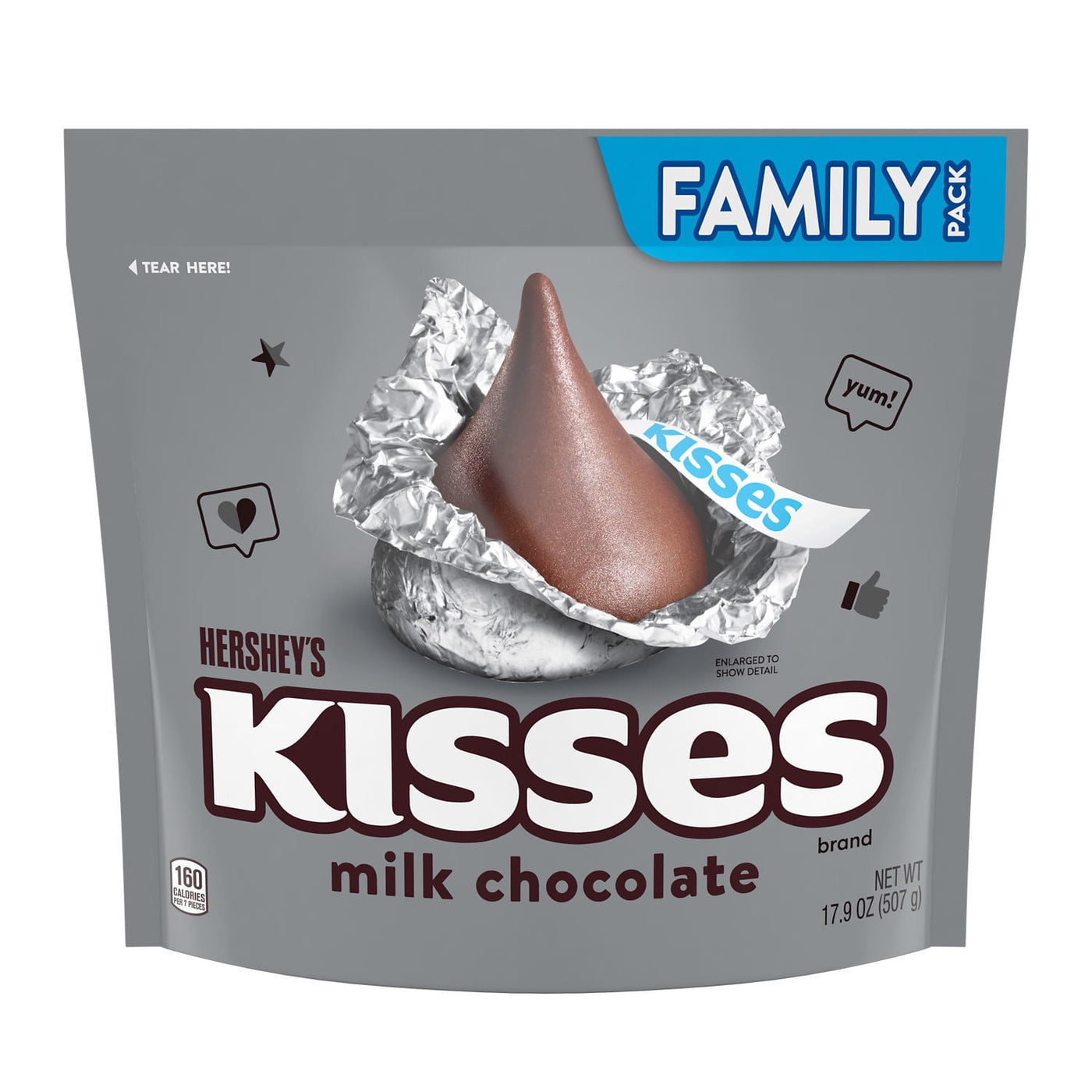 Hershey's Kisses Milk Chocolate Candy, Family Pack 17.9 oz