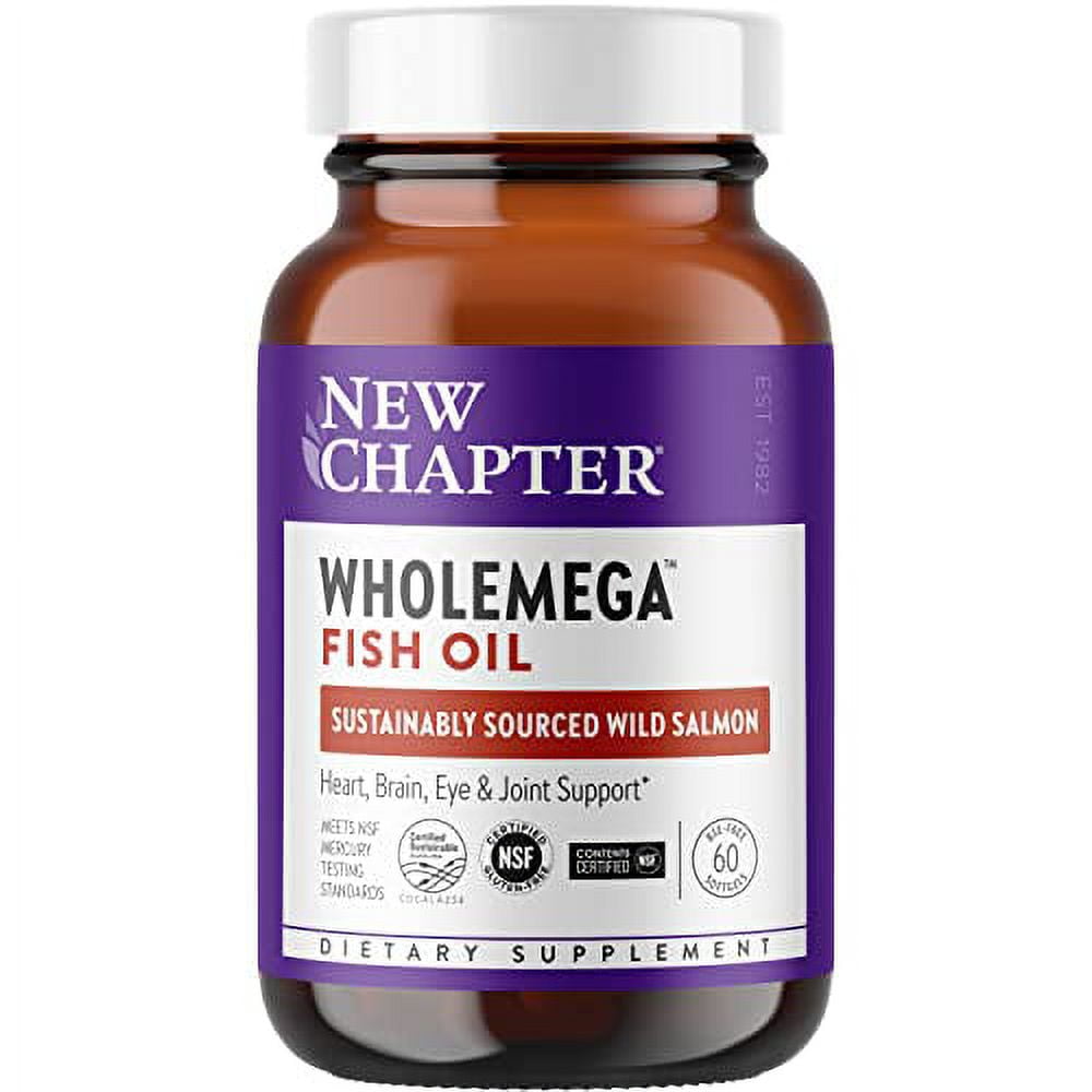 New Chapter Wholemega Fish .. Oil Supplement - Wild .. Alaskan Salmon Oil with .. Omega-3 + Astaxanthin + .. Sustainably Caught, 60 Count