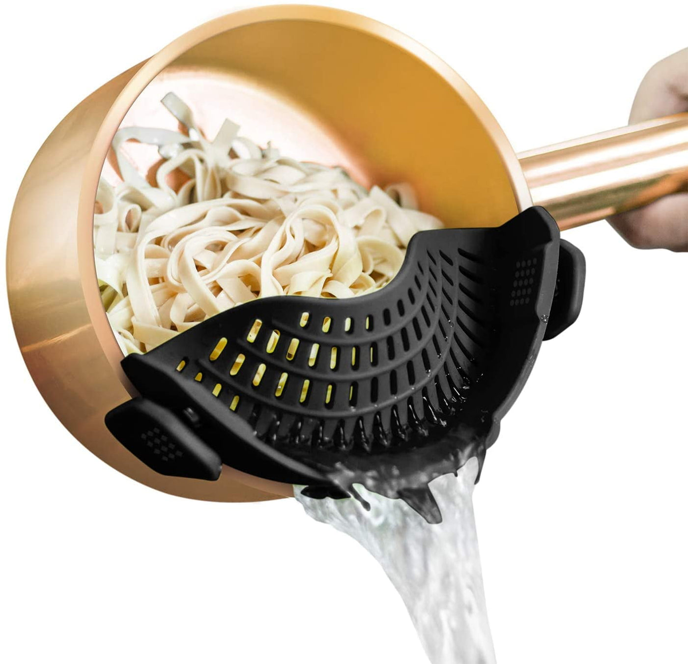 Clip On Strainer Silicone for All Pots and Pans, Pasta Strainer Clip