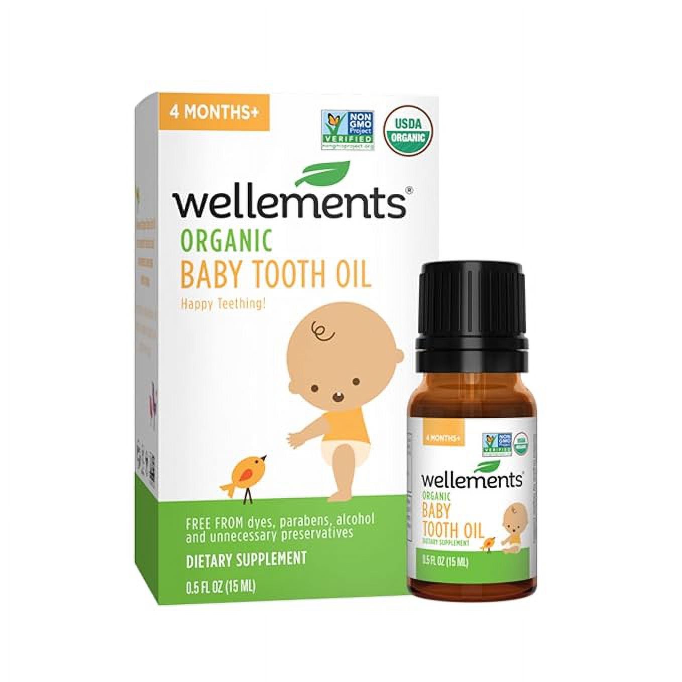 Wellements Organic Baby Tooth Oil | Gently Soothes Tiny Gums, Natural Teething Relief for Babies, Blend of Clove Oil, Spearmint Leaf & Olive Oil, No Benzocaine or Belladonna | 0.5 Fl Oz, 4 Months +