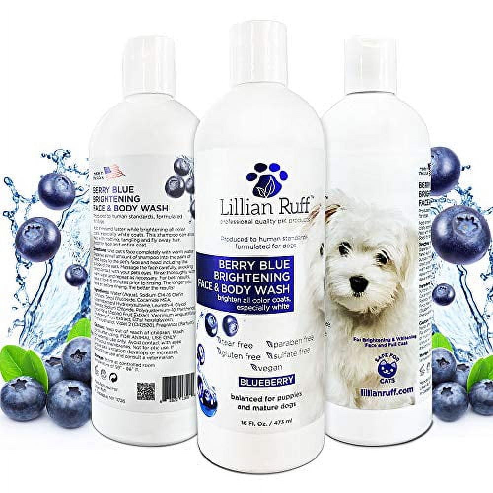 Lillian Ruff Berry Blue Brightening Face and Body Wash for Dogs and Cats - Tear Free Blueberry Shampoo - Remove Tear Stains, Hydrate Dry Itchy Skin, Add Shine & Luster to Coats - Made in USA (16oz)