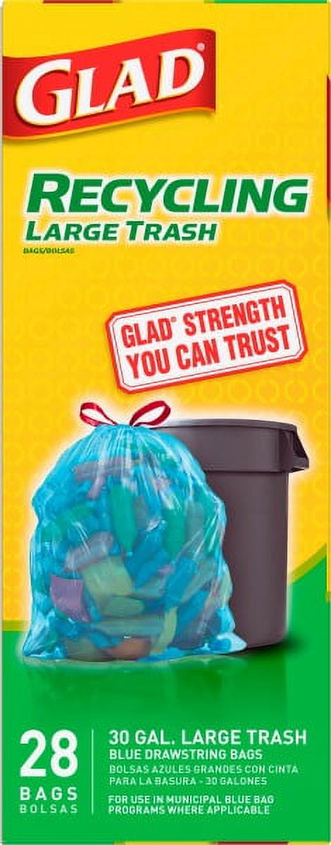 Glad Blue Recycling Large Trash Bags, 30 Gallon, 28 Bags