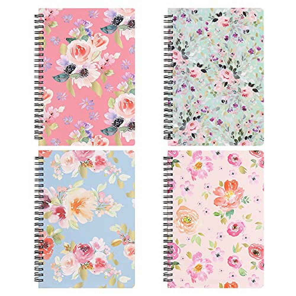 Spiral Notebooks 6 × 8 Inch, A5 Size Bulk Journals, 4 Pack College Ruled Journals with Inner Pocket, Hardcover Floral Notebooks Lined for School Students Office, 80 Sheets/160 Pages