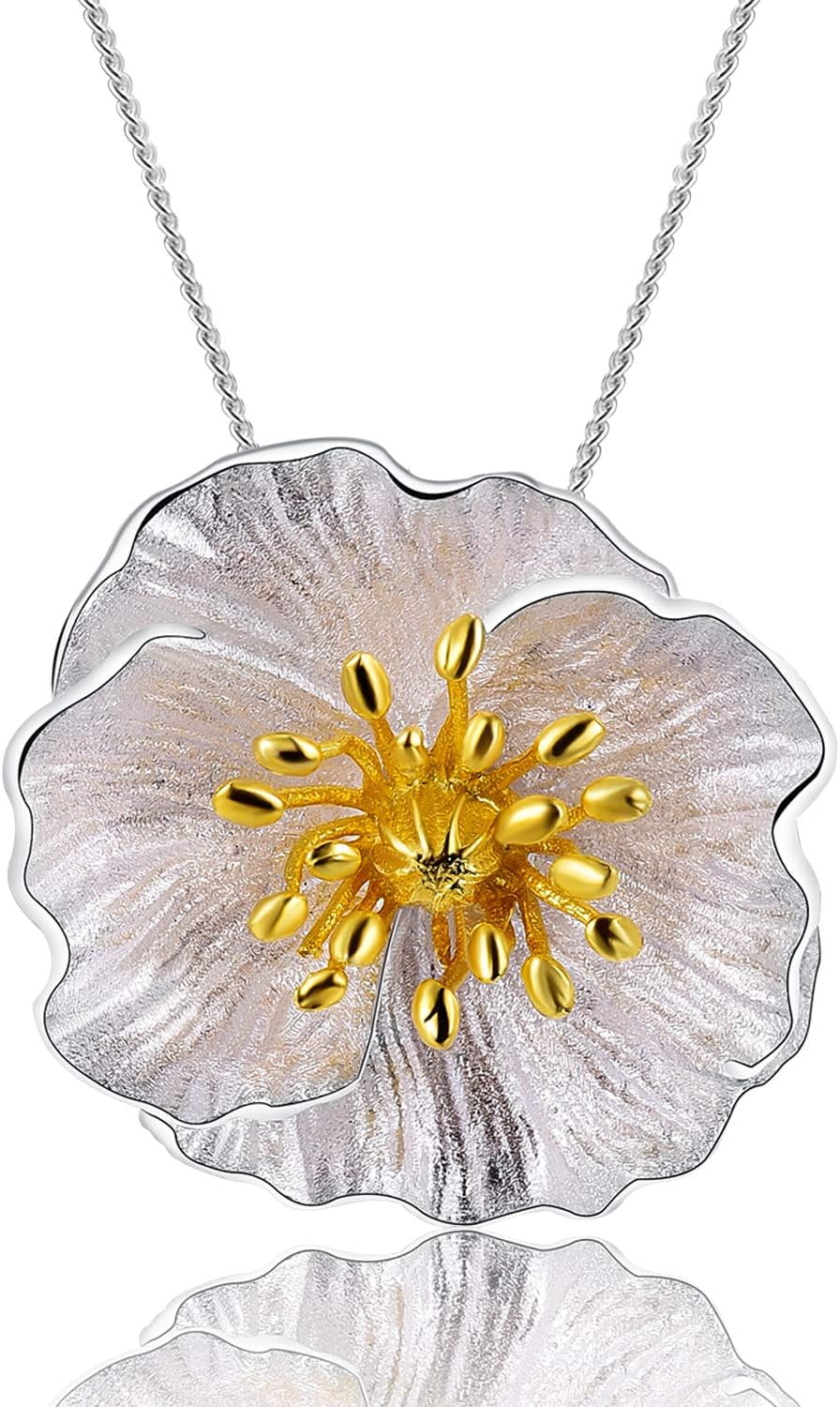 Lotus Fun Mother'S Day Gifts, S925 Sterling Silver Pendant Necklace Blooming Poppies Flower Pendant With Necklaces Chain Length 17Inches, Handmade Unique Jewelry For Women And Girls