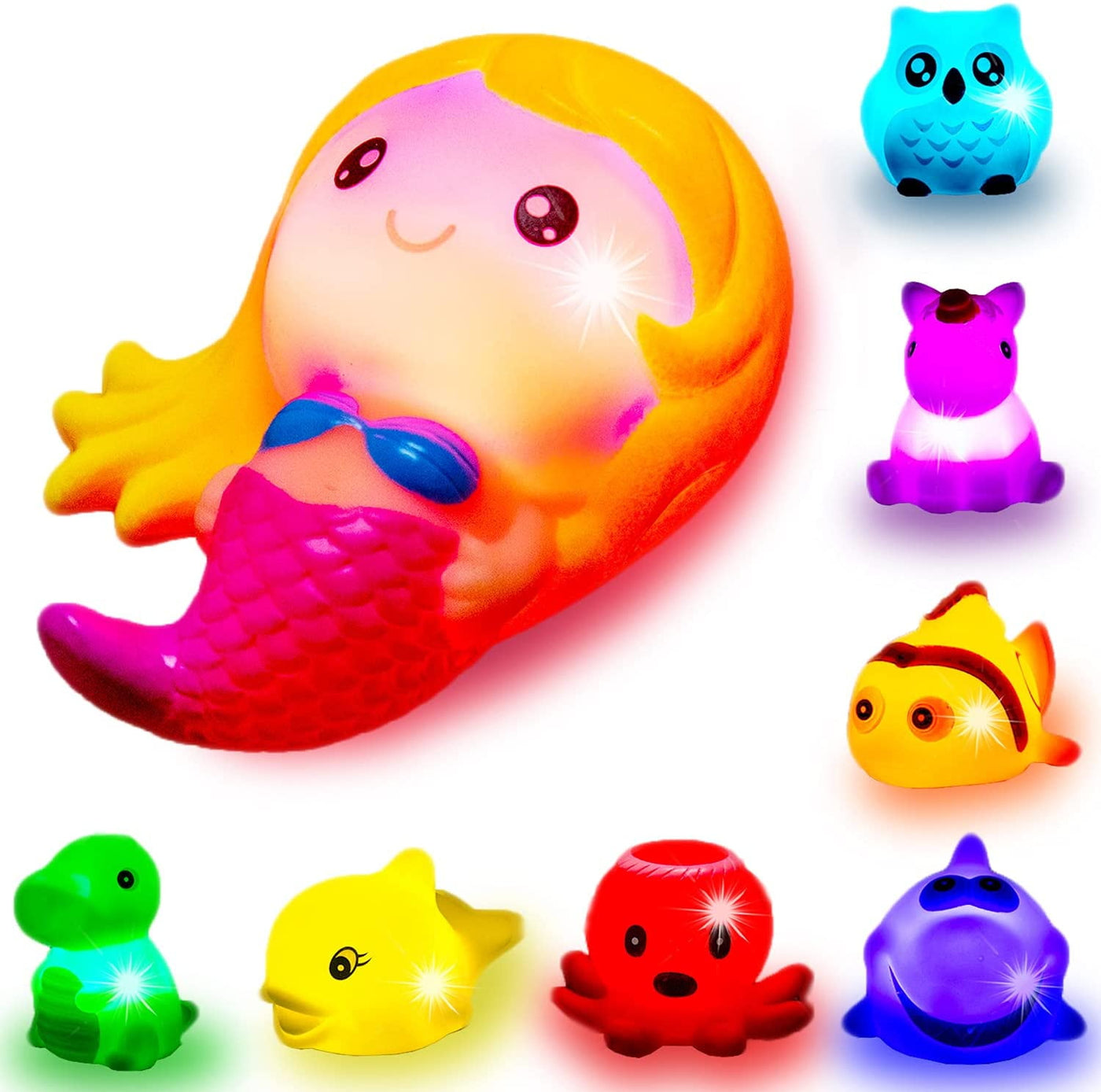 Bath Toys for Toddlers - 8 Pack Light Up Animals Fun Bathtub Toy with Flashing LED Lights Non-Toxic & Durable Easy to Use Perfect Gift for Kids -