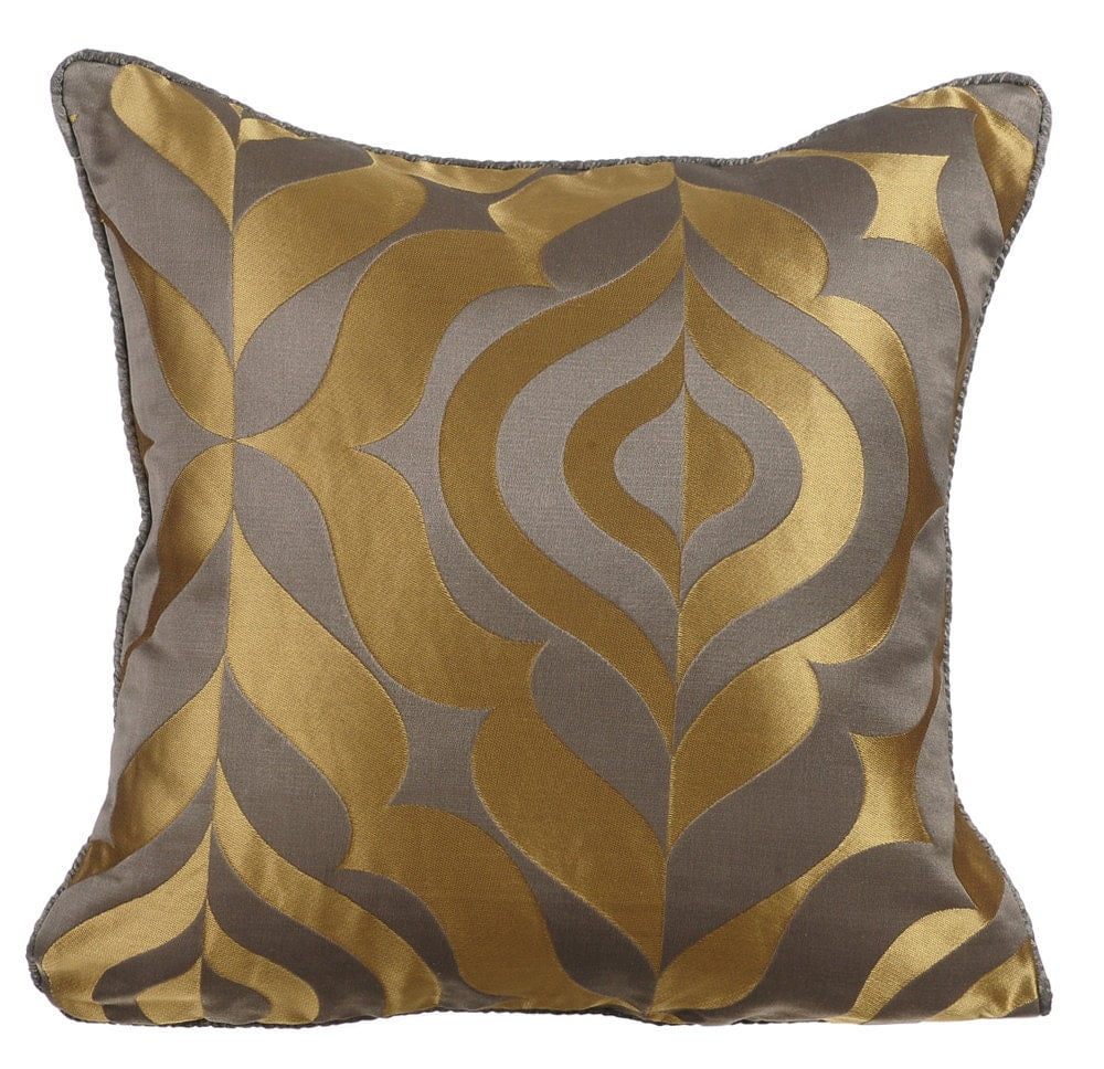 Pillow Covers, 22x22 inch (55x55 cm) Throw Pillow Cover, Gold Pillow Cover, Damask Jacquard Weave Pillow Cover, Jacquard Square Pillow Cover, Geometric Art - Grey Gold Luxury