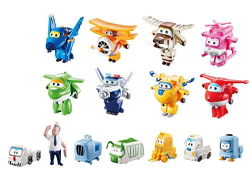 Super Wings - Transform-a-Bots World Airport Crew | Collector Pack | 15 Toy Figures | 2" Scale