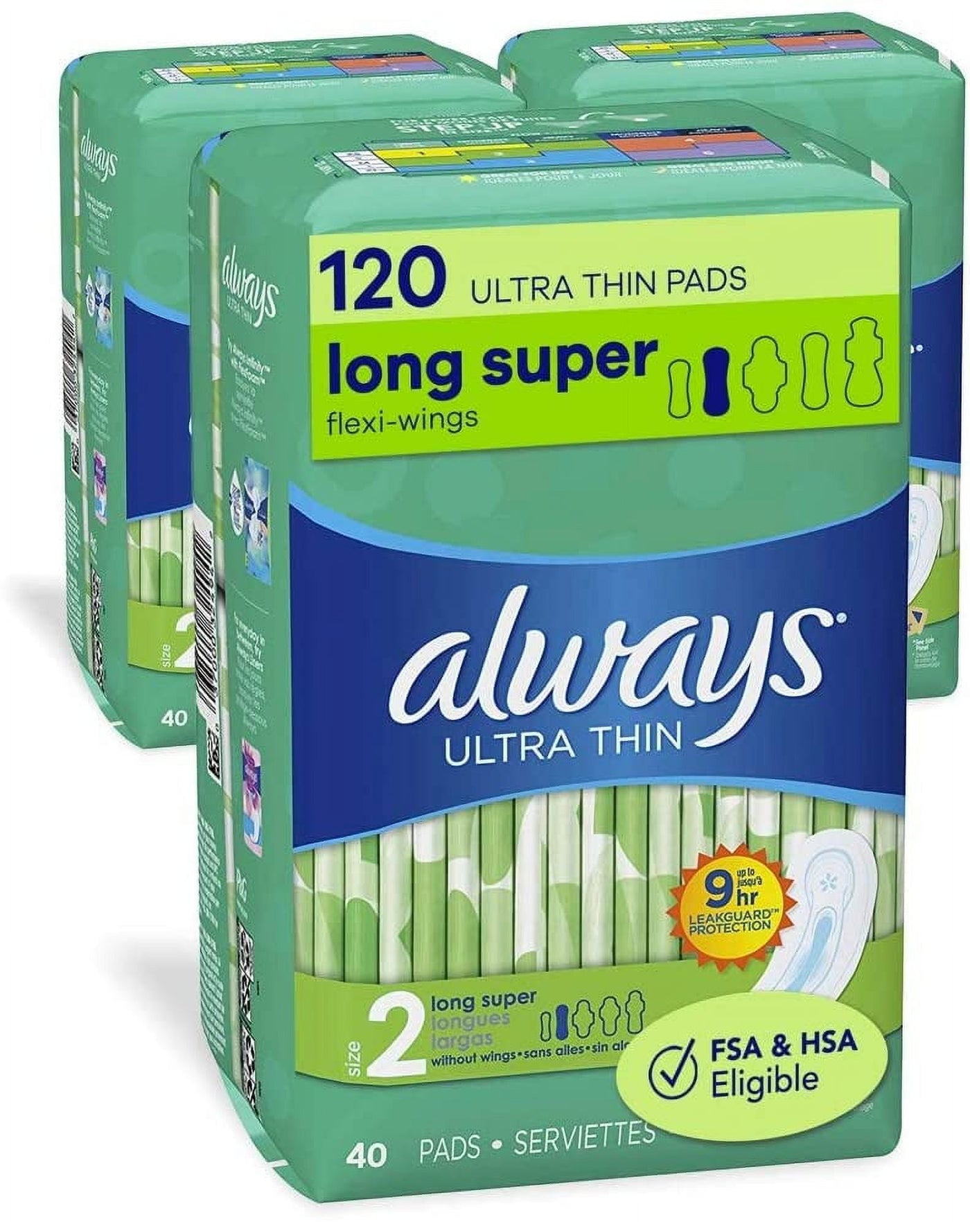 ALWAYS Ultra Thin Size 2 Super Pads Without Wings Unscented, 40 Count(Pack of 3)