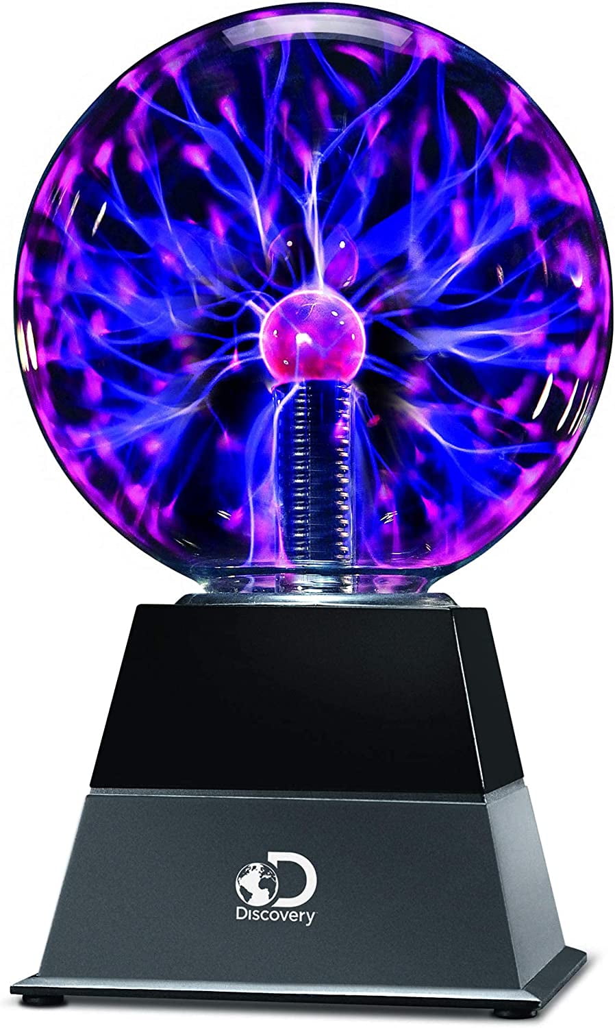 Discovery Kids 6" Plasma Globe Lamp with Interactive Electronic Touch and Sound Sensitive Lightning and Tesla Coil, Includes AC Adapter, Glass STEM Lava Lamp-Style Light for Desk, Kids Room, and More