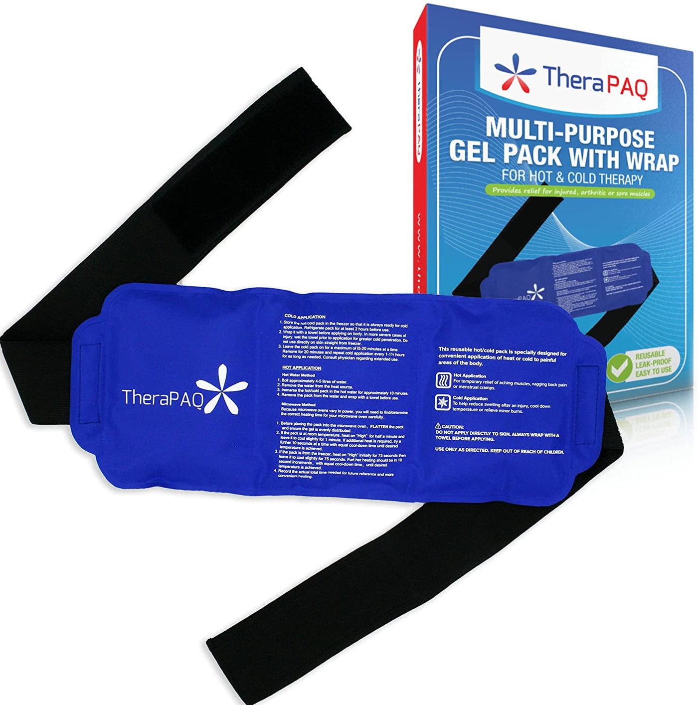 TheraPAQ Ice Packs for Injuries Reusable Version - Adjustable 14 x 6 Inch Hot and Cold Gel