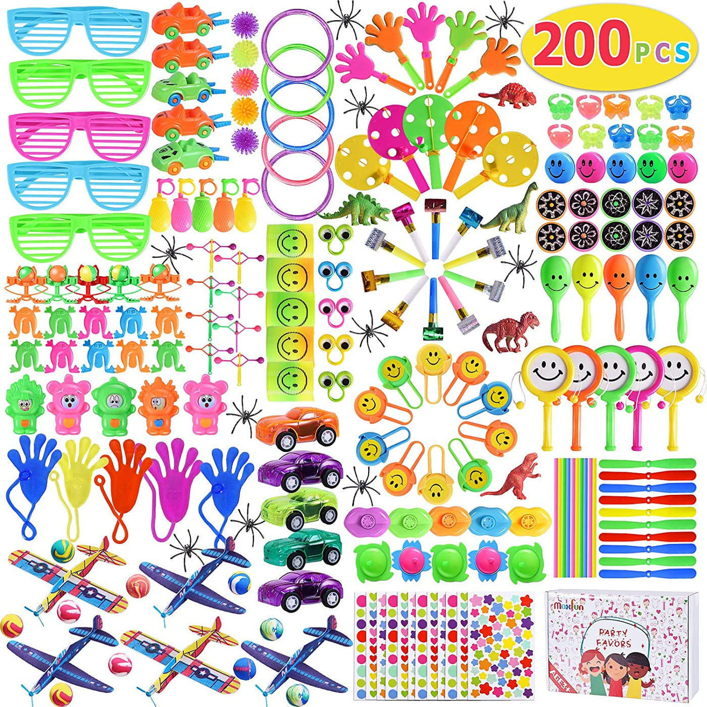 Max Fun 200Pcs Party Toys Assortment for Kids Birthday Party Favors Carnival Prizes Box Goodie Bag Fillers Classroom Rewards Pinata Filler Toys Treasure Box