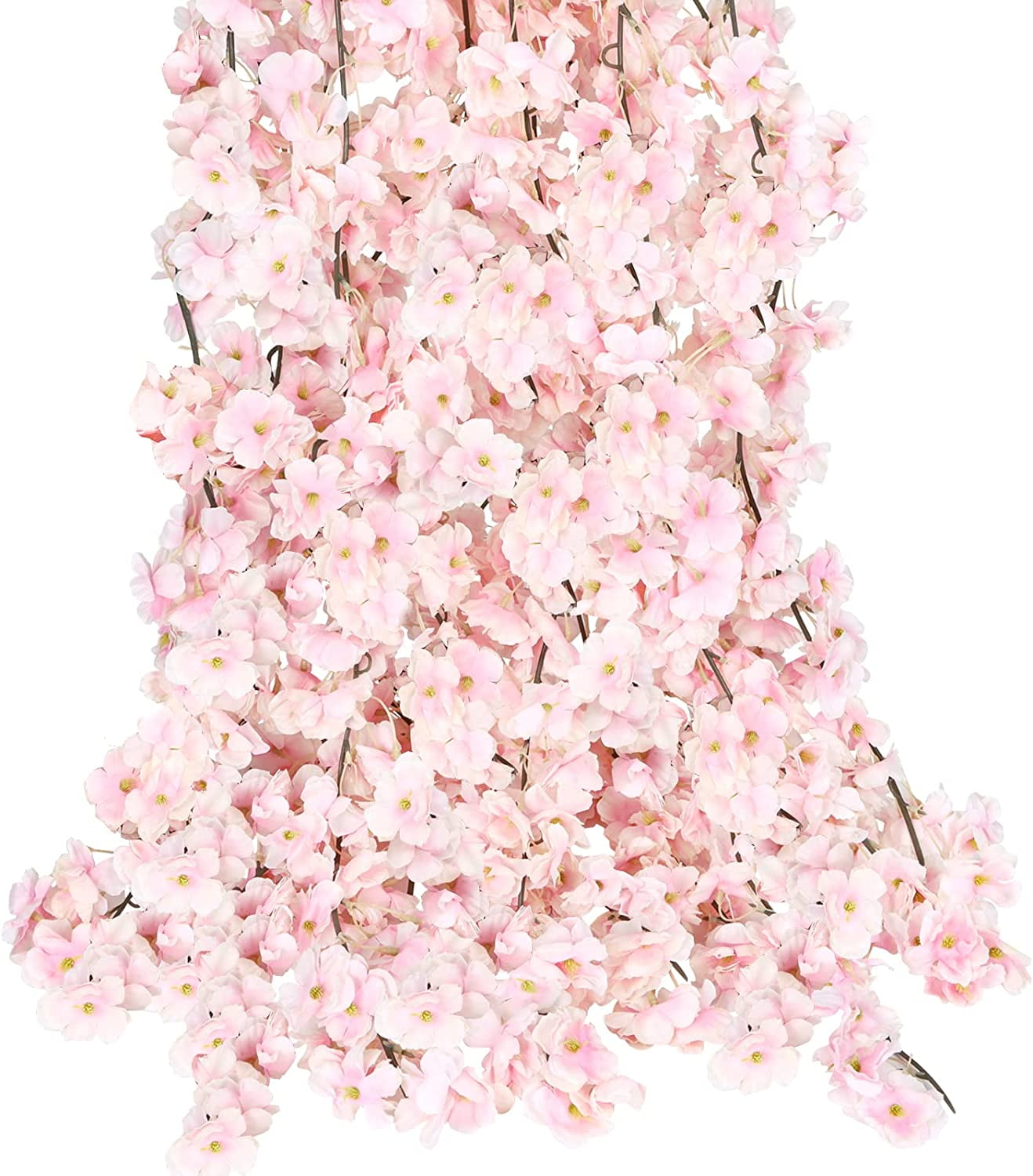 Fake Cherry Blossom Flower Vines Artificial Flowers Hanging Silk Flowers Garland for Wedding Party Pink Room Decor Japanese Kawaii Decor Outdoors（2pcs-11.8FT）