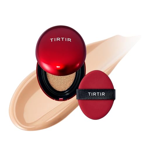 [*Mini Size*] TIRTIR Mask Fit Red Cushion Foundation | Full coverage, Weighless, Skin fit, Satin Glow Finish, Korean cushion foundation (#21N Ivory, 0.15 Fl Oz)