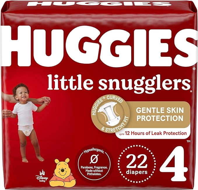 Huggies Size 4 Diapers, Little Snugglers Baby Diapers, Size 4 (22-37 lbs), 22 Count