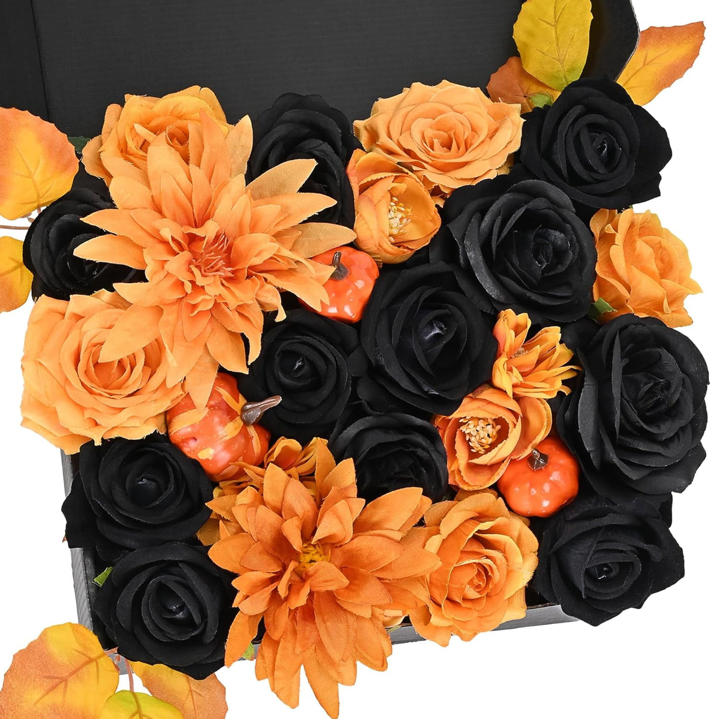 Artificial Flowers Combo Box, Fake Silk Foam Flower Mix with Wire Stem, DIY Wedding Bridal Bouquet Shower Party Home Décor (30-40 Pieces) (Halloween Theme)