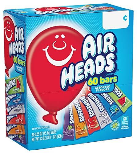 Airheads Candy Bars, Variety Bulk Box, Chewy Full Size Fruit Taffy, Gifts, Holiday, Parties, Concessions, Pantry, Non Melting, Party, 60 Indvidually Wrapped Full Size Bars