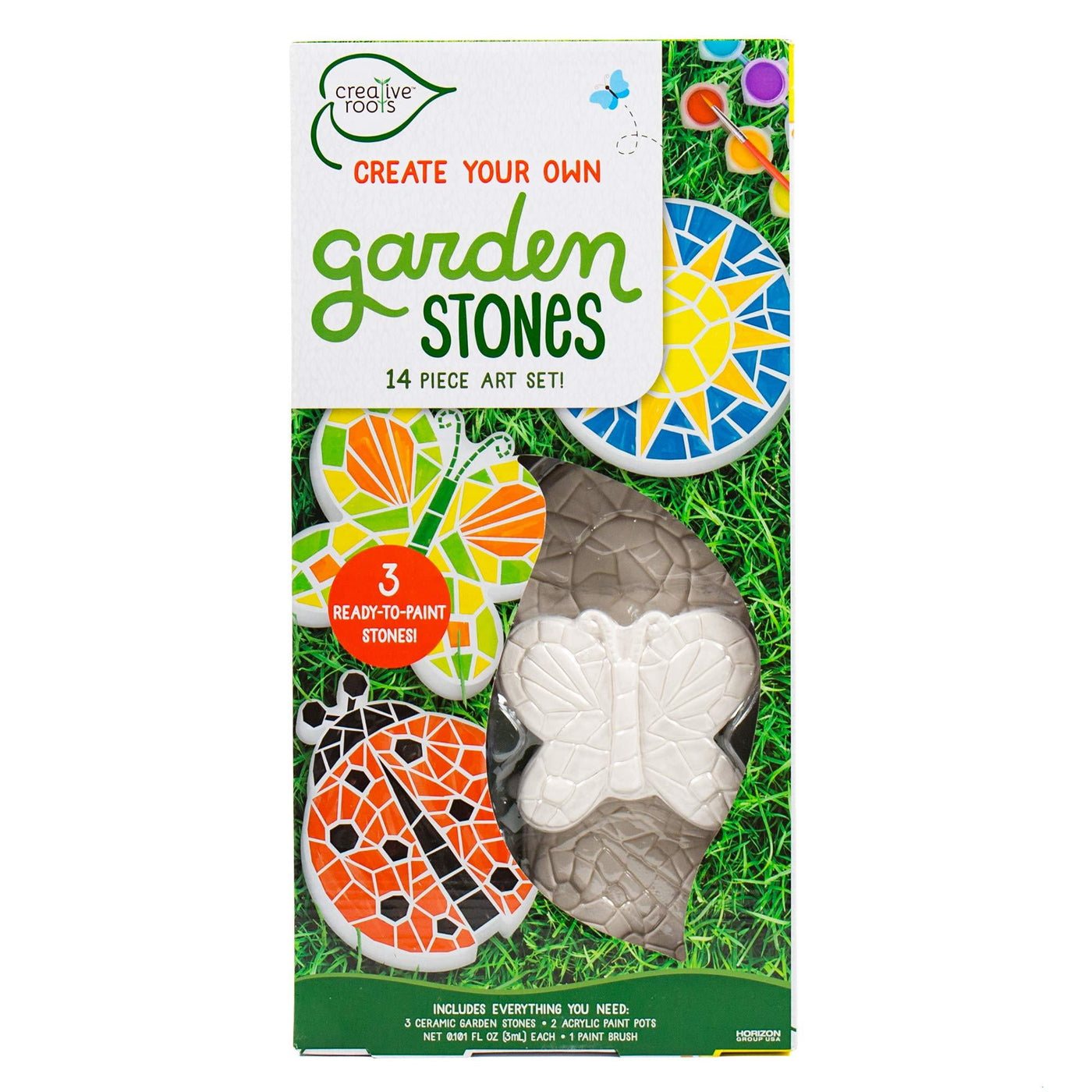 Creative Roots Paint Your Own Butterfly, Ladybug & Sun Garden Stones by Horizon Group USA, Pack of 3