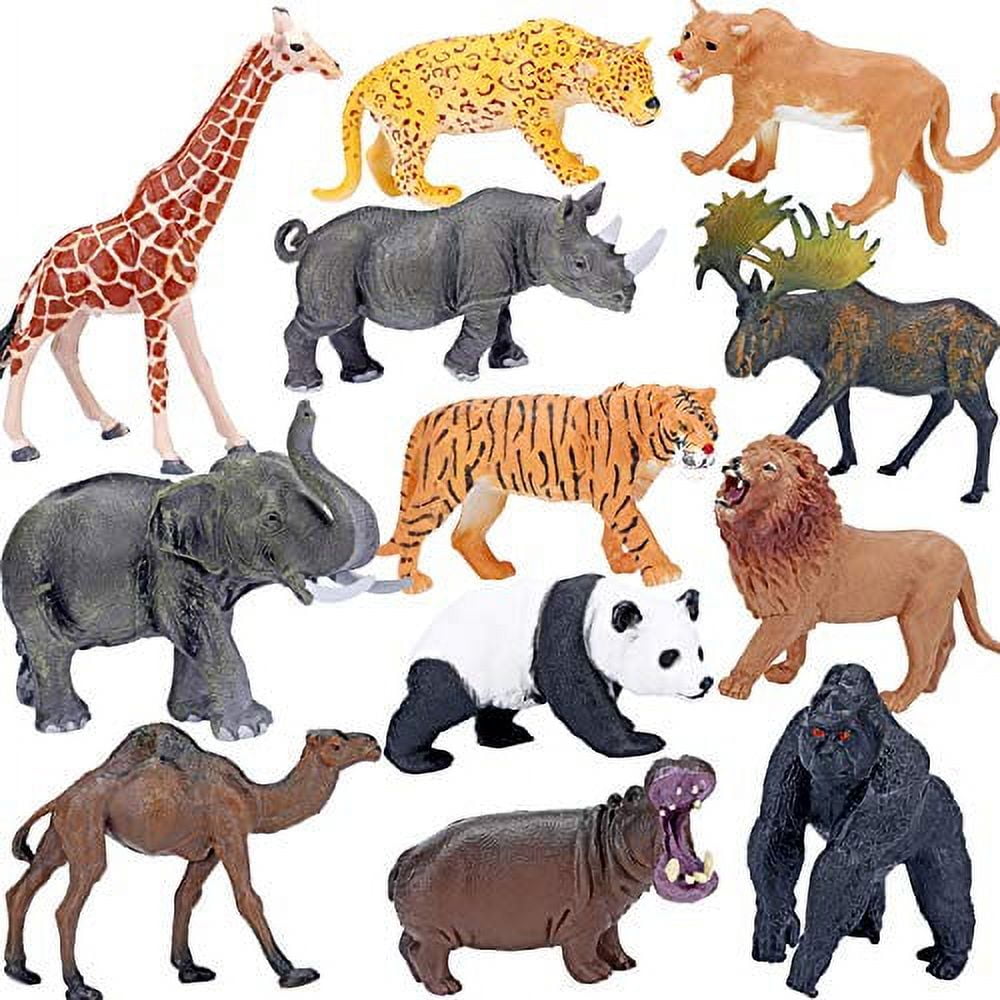 Safari Animals Figures Toys, Realistic Jumbo Wild Zoo Animals Figurines Large Plastic African Jungle Animals Playset with Elephant, Giraffe, Lion, Tiger, Gorilla for Kids Toddlers, 12 Piece