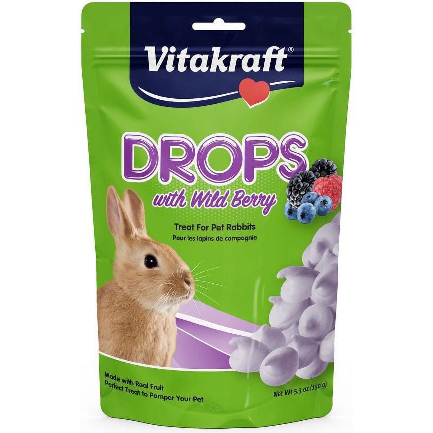 Vitakraft Drops with Wild Berry for Pet Rabbits 5.3 oz Pack of 2