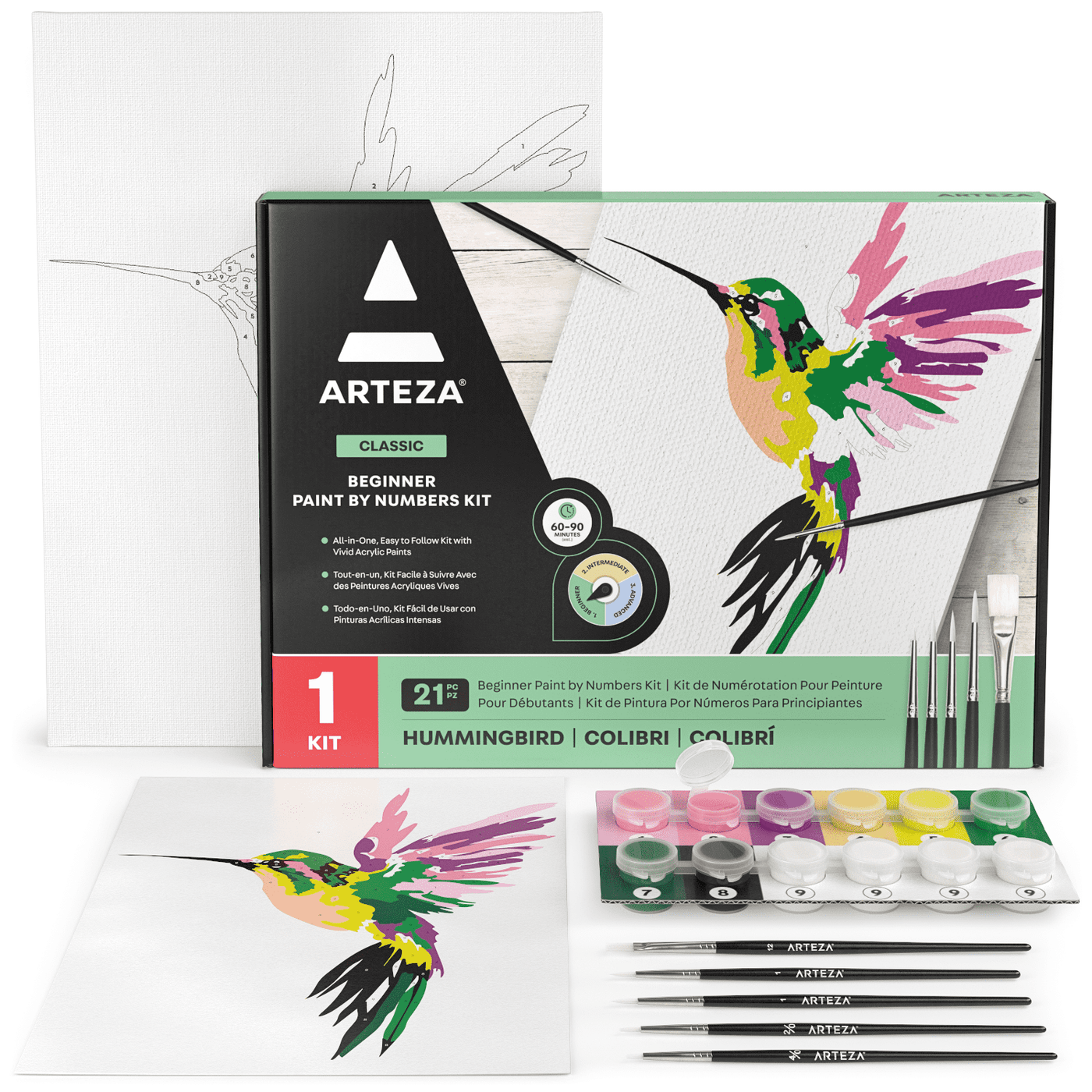 Arteza Humming Bird Paint by Numbers DIY Acrylic Painting Set- 21 Pieces