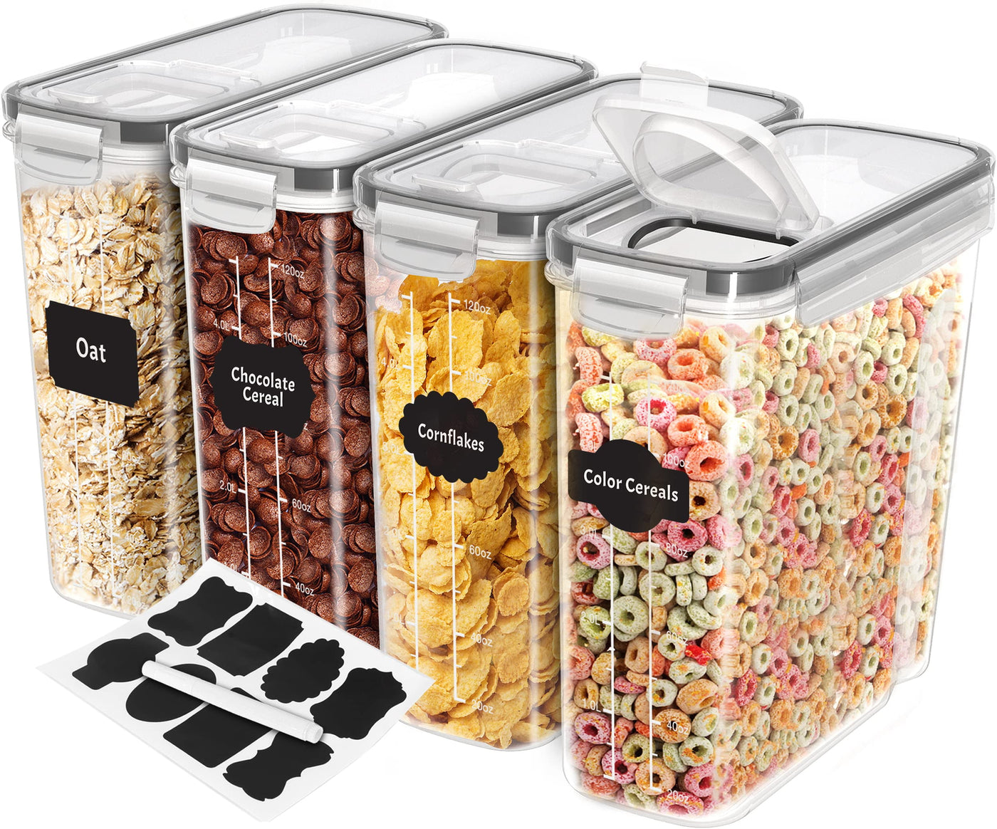 Utopia Kitchen Cereal Containers Storage - 4 Pack & 4 Liter Airtight Food Storage Containers & Cereal Dispenser For Pantry Organization And Storage - Canister Sets For Kitchen Counter C29