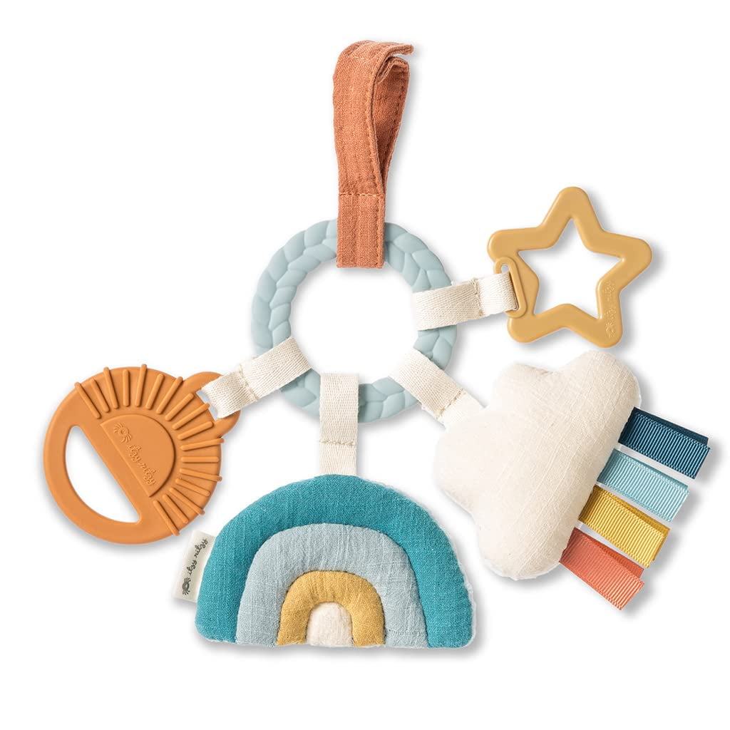 Bitzy Busy Teething Activity Toy - Sensory Sensation with Braided Ring, Dangling Toys, and Teether - Perfect for Car Seats and Strollers - Natural Cotton Fabric and Soft Velour - Soothe Sore Gums