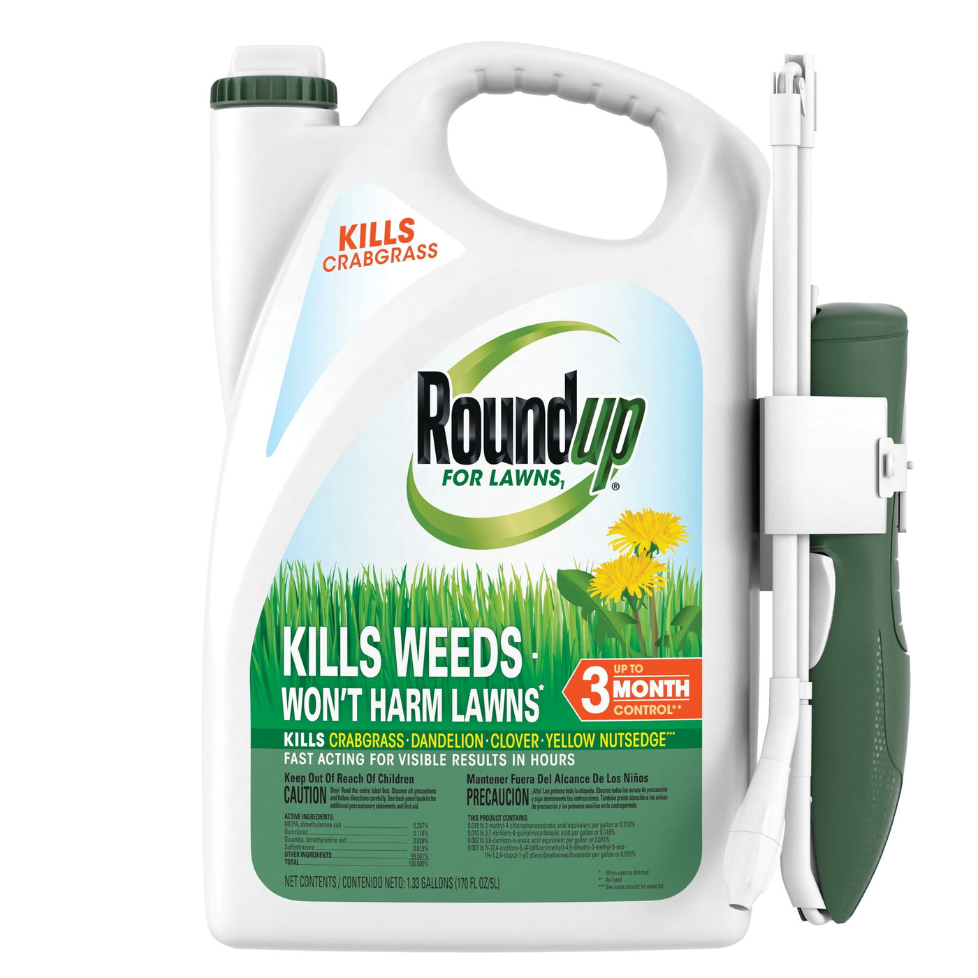 Roundup For Lawns₁ Ready-To-Use with Extend Wand, Tough Weed Killer for Use on Northern Grasses, 1.33 gal.