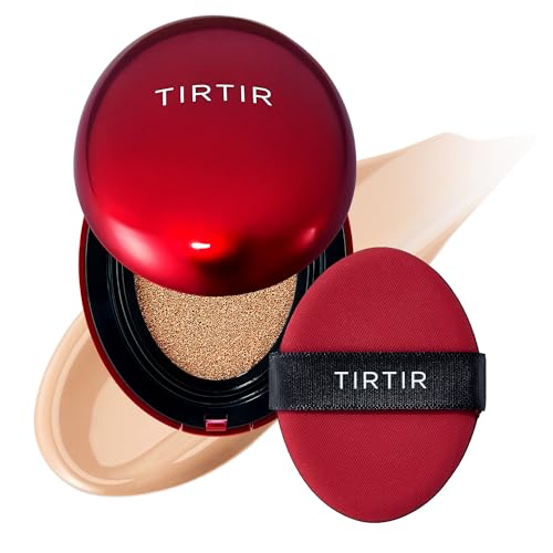 [*Mini Size*] TIRTIR Mask Fit Red Cushion Foundation | Full coverage, Weighless, Skin fit, Satin Glow Finish, Korean cushion foundation (#21N Ivory, 0.15 Fl Oz)