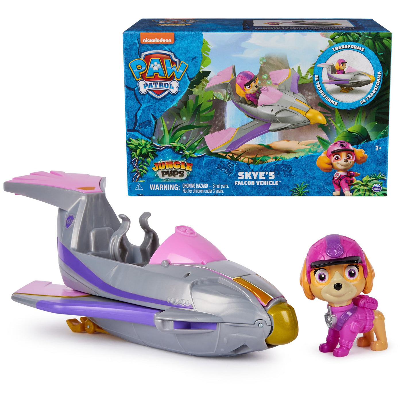 Paw Patrol Jungle Pups, Skye Falcon Vehicle, Toy Jet with Collectible Action Figure, Kids Toys for Boys & Girls Ages 3 and Up