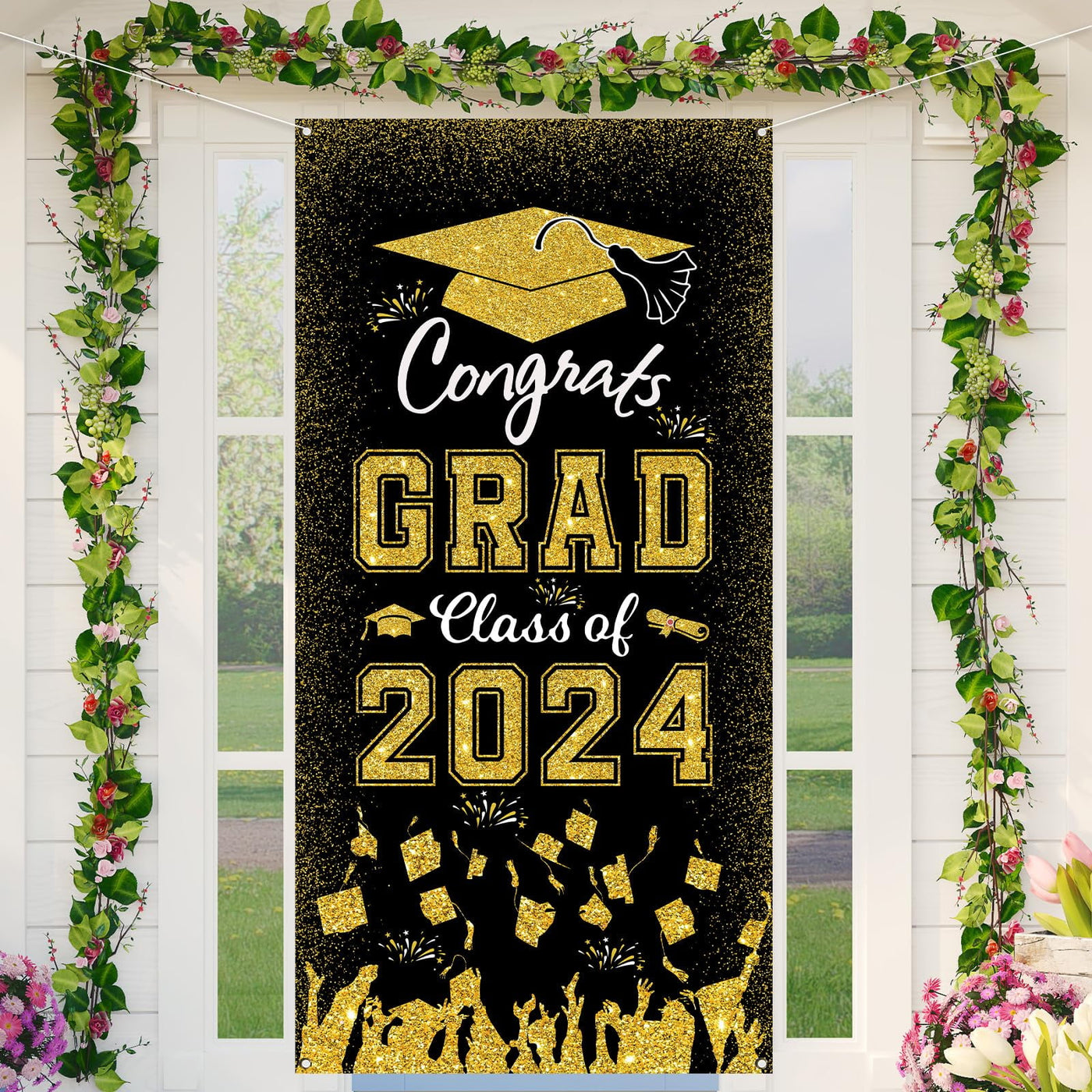 Graduation Decorations Congrats Grad Class of 2024 Door Cover Graduation Party Decorations and Supplies for Home Party KK1