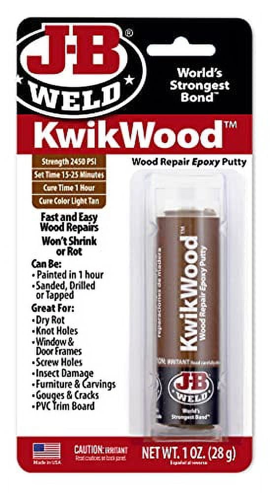 J-B Weld 8257 KwikWood Hand Mixable Wood Repair Epoxy Putty, 1 Oz, Light Tan, Each