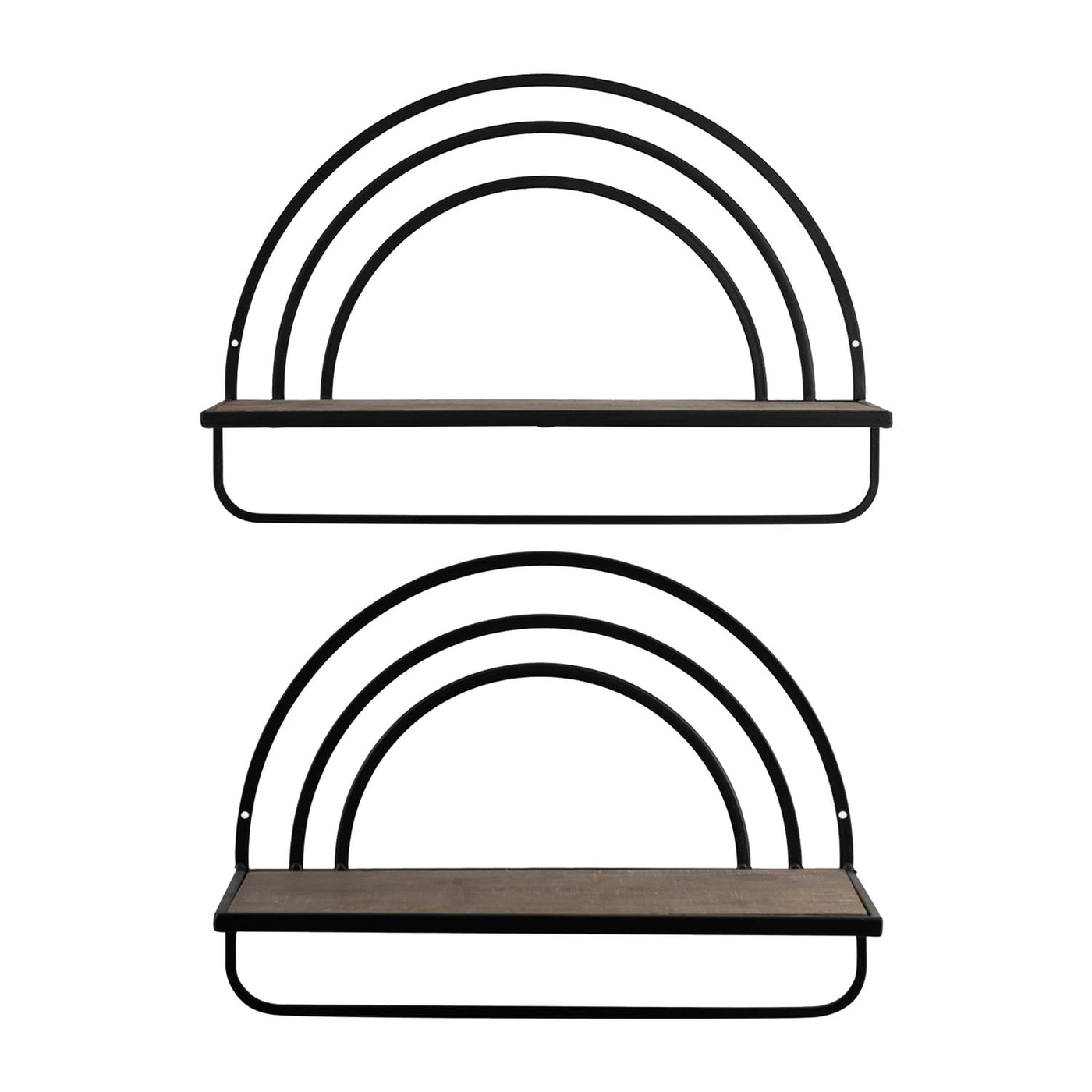 Benjara  20 in. Xod Rainbow Arch & Metal Frame Shelves, Black & Brown - Set of 2