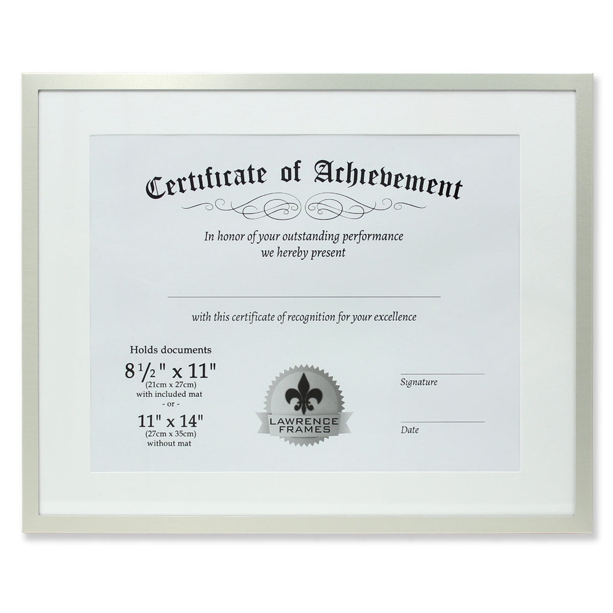 Certificate-size Brushed-Silver Aluminum 14x11 11x8one-half inch frame - 8.5x11