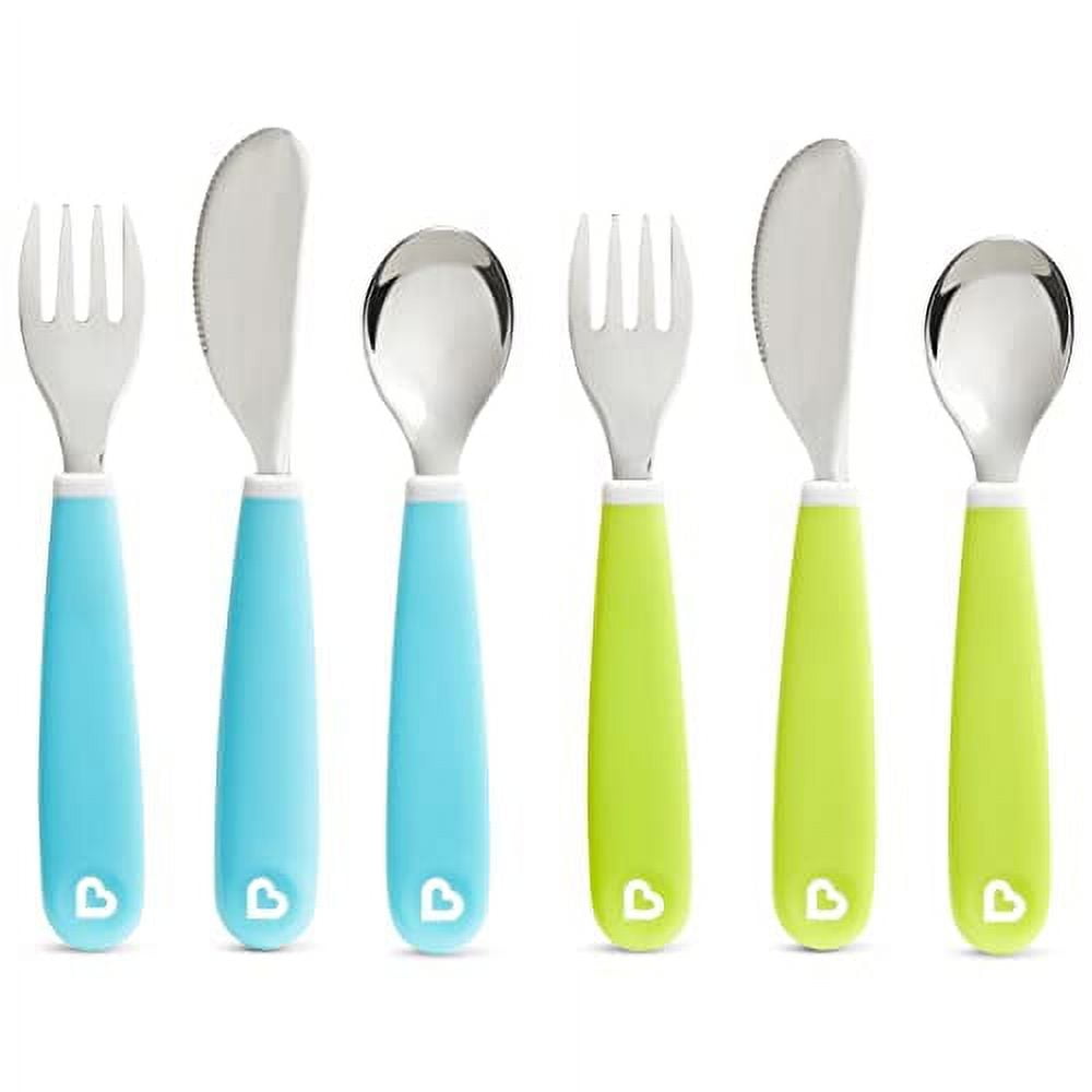 MunchkinÂ® Splashâ„¢ Toddler Fork, Knife and Spoon Utensil Set, 6 Pack, Blue/Green