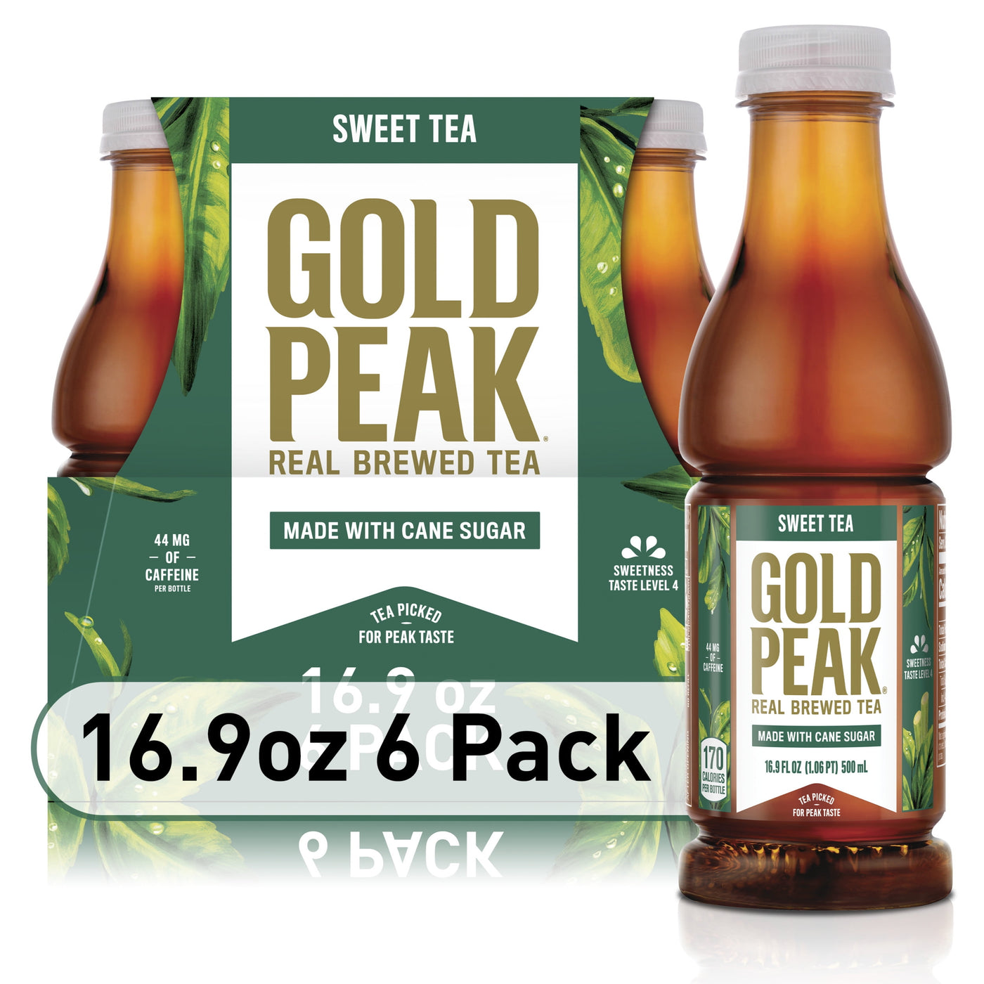 Gold Peak Sweetened Black Iced Tea Drink, 16.9 fl oz, 6 Pack