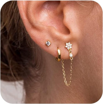 3 Pairs Gold Hoop Earrings Set: Dainty Stud Earrings Trendy Small 14K Gold Plated Hypoallergenic Dangle Cartilage Huggie Hoop Earrings for Women Gold Jewelry for Women Gifts