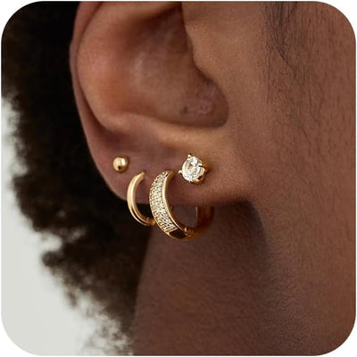 3 Pairs Gold Hoop Earrings Set: Dainty Stud Earrings Trendy Small 14K Gold Plated Hypoallergenic Dangle Cartilage Huggie Hoop Earrings for Women Gold Jewelry for Women Gifts