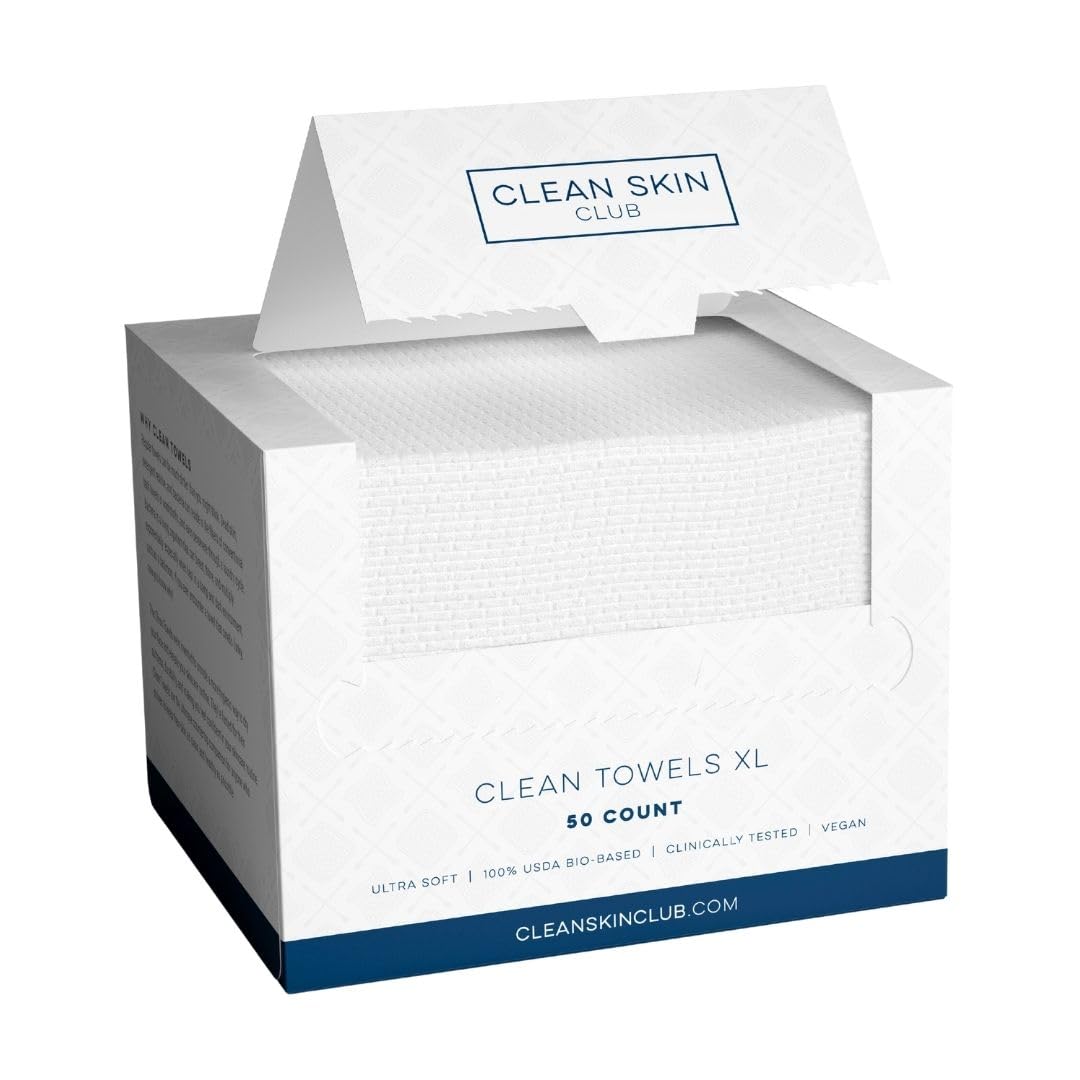 Clean Skin Club Clean Towels XL™, 100% USDA Biobased Face Towel, Disposable Face Towelette, Makeup Remover Dry Wipes, Ultra Soft, 50 Ct, 1 Pack